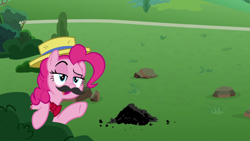 Size: 1920x1080 | Tagged: safe, derpibooru import, screencap, pinkie pie, earth pony, pony, the ending of the end, fake moustache, female, mare, solo