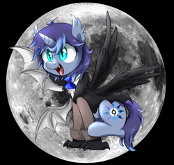 Size: 2532x2396 | Tagged: safe, artist:ce2438, derpibooru import, oc, oc:moonlight toccata, cat eyes, chaos, claws, cyan eyes, evolution, fan race, goddess, moon, slit eyes, smiling, solo, storm