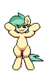 Size: 256x384 | Tagged: safe, artist:bitassembly, derpibooru import, part of a set, oc, oc only, oc:basil leaf, earth pony, pony, :3, animated, caramelldansen, commission, dancing, female, gif, looking at you, mare, pixel art, simple background, solo, transparent background, ych result