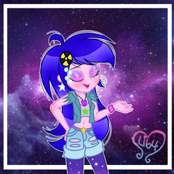 Size: 3089x3089 | Tagged: safe, artist:lumi-infinite64, derpibooru import, oc, equestria girls, clothes, eyes closed, eyeshadow, galaxy, makeup, solo