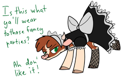 Size: 1951x1240 | Tagged: safe, artist:0xyr0, derpibooru import, arizona cow, cow, them's fightin' herds, arizonadorable, clothes, collar, community related, cute, dress, embarrassed, fishnets, maid, simple background, solo, transparent background, unamused
