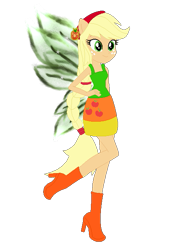 Size: 433x631 | Tagged: safe, artist:selenaede, artist:user15432, derpibooru import, applejack, human, equestria girls, base used, boots, clothes, dress, element of honesty, fairy, fairy wings, fairyized, green dress, green wings, hand on hip, headband, high heel boots, high heels, ponied up, shoes, simple background, transparent background, wings