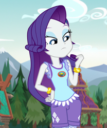 Size: 900x1080 | Tagged: safe, derpibooru import, screencap, rarity, equestria girls, legend of everfree, camp everfree outfits, clothes, cropped, cutie mark, cutie mark on clothes, female, jewelry, solo