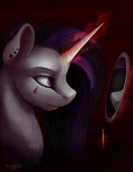 Size: 1024x1326 | Tagged: safe, artist:allforyouart, derpibooru import, princess celestia, alicorn, pony, bust, ear piercing, magic, mirror, piercing, portrait, punklestia, telekinesis