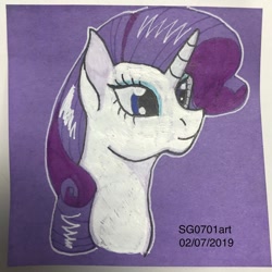 Size: 1080x1080 | Tagged: safe, artist:stargazerseven, derpibooru import, rarity, pony, unicorn, bust, eyelashes, smiling, solo, traditional art