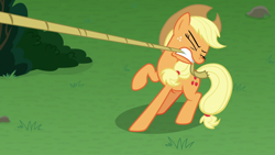 Size: 1920x1080 | Tagged: safe, derpibooru import, screencap, applejack, earth pony, pony, the ending of the end, female, mare, mouth hold, solo