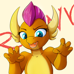 Size: 1000x1000 | Tagged: safe, artist:wolfypon, derpibooru import, smolder, dragon, claws, cute, dragoness, fangs, female, looking at you, open mouth, rawr, smolderbetes, solo