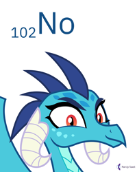 Size: 4000x5000 | Tagged: safe, artist:parclytaxel, derpibooru import, princess ember, dragon, series:joycall6's periodic table, .svg available, absurd resolution, bust, chemistry, dragoness, ember is not amused, female, looking at you, no, nobelium, periodic table, portrait, simple background, smiling, solo, vector, white background