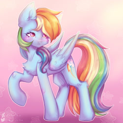 Size: 2000x2000 | Tagged: safe, artist:zefirka, derpibooru import, rainbow dash, pegasus, pony, :<, blushing, cheek fluff, chest fluff, cute, dashabetes, ear fluff, one hoof raised, raised hoof, solo