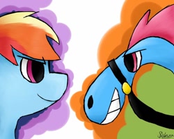 Size: 1024x820 | Tagged: safe, artist:sakura4free, derpibooru import, rainbow dash, pegasus, pony, crossover, duo, female, females only, sylvia, wander over yonder, zbornak