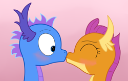 Size: 4032x2542 | Tagged: safe, artist:rainbowšpekgs, derpibooru import, smolder, oc, oc:steel the dragon, dragon, canon x oc, commission, dragon oc, female, kissing, male, request, simple background, straight