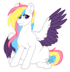 Size: 1020x1043 | Tagged: safe, artist:silentwolf-oficial, derpibooru import, oc, oc only, pegasus, pony, multicolored hair, one wing out, pegasus oc, signature, simple background, sitting, smiling, solo, transparent background, two toned wings, wings