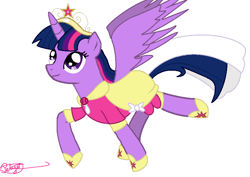 Size: 786x558 | Tagged: safe, artist:maverickmam, derpibooru import, twilight sparkle, twilight sparkle (alicorn), alicorn, pony, princess twilight sparkle (episode), big crown thingy, clothes, dress, element of magic, female, hoof shoes, jewelry, mare, regalia, signature, simple background, solo, white background