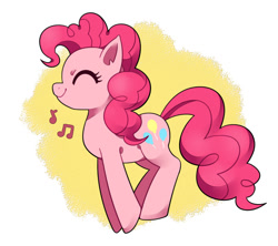 Size: 708x628 | Tagged: safe, artist:tomato mameta, derpibooru import, pinkie pie, earth pony, pony, abstract background, cute, diapinkes, eyes closed, female, mare, music notes, profile, simple background, solo, white background