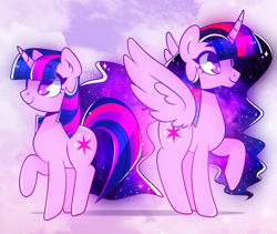 Size: 640x541 | Tagged: safe, artist:euphoriapony, derpibooru import, princess twilight 2.0, twilight sparkle, twilight sparkle (alicorn), unicorn twilight, alicorn, pony, unicorn, the last problem, cute, duality, ethereal mane, female, galaxy mane, happy birthday mlp:fim, mare, self ponidox, twiabetes