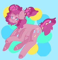 Size: 1080x1115 | Tagged: safe, artist:dellieses, derpibooru import, pinkie pie, earth pony, pony, abstract background, alternate hairstyle, blushing, colored hooves, female, mare, solo