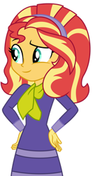 Size: 1024x1924 | Tagged: safe, artist:emeraldblast63, derpibooru import, sunset shimmer, equestria girls, clothes, cosplay, costume, daphne blake, scooby doo, simple background, solo, transparent background