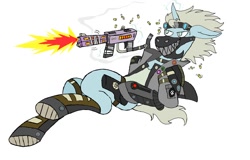 Size: 2000x1280 | Tagged: safe, artist:homicidal doktor, derpibooru import, oc, oc only, pony, unicorn, clothes, gun, simple background, solo, unnamed oc, weapon, white background