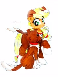 Size: 2289x3051 | Tagged: safe, artist:liaaqila, derpibooru import, applejack, winona, earth pony, pony, clothes, cosplay, costume, cute, hnnng, jackabetes, simple background, white background