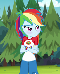 Size: 824x1006 | Tagged: safe, derpibooru import, edit, edited screencap, editor:mycarhasamoustache, screencap, rainbow dash, equestria girls, legend of everfree, blushing, camp everfree outfits, cropped, cute, dashabetes, female, smile edit, solo