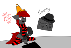 Size: 3000x2000 | Tagged: safe, artist:ryanthecone, derpibooru import, oc, oc:ryanthecone, angery, art block, block, clothes, drawing tablet, simple background, socks, striped socks, traffic cone, white background