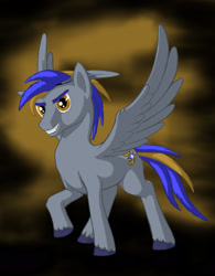 Size: 1494x1920 | Tagged: safe, artist:nebulastar985, derpibooru import, oc, oc only, oc:nebula star, pegasus, pony, abstract background, grin, male, pegasus oc, raised hoof, smiling, smirk, solo, stallion, unshorn fetlocks, wings