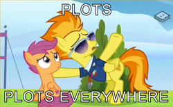 Size: 1246x768 | Tagged: safe, derpibooru import, edit, screencap, scootaloo, spitfire, pegasus, pony, the washouts (episode), boomerang (tv channel), dead meme, exploitable meme, looking up, meme, x x everywhere