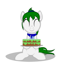 Size: 4000x4800 | Tagged: safe, artist:strategypony, derpibooru import, oc, oc only, oc:reno, pony, unicorn, bandana, cake, cute, eyes closed, food, happy birthday mlp:fim, mlp fim's tenth anniversary, simple background, transparent background