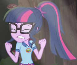 Size: 1260x1056 | Tagged: safe, derpibooru import, screencap, sci-twi, twilight sparkle, equestria girls, legend of everfree, camp everfree outfits, clenched teeth, cropped, eyes closed, female, solo