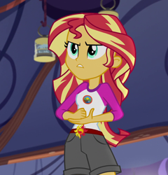 Size: 978x1018 | Tagged: safe, derpibooru import, screencap, sunset shimmer, equestria girls, legend of everfree, camp everfree outfits, cropped, female, solo