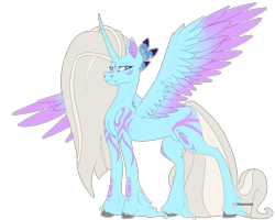 Size: 5000x4000 | Tagged: safe, artist:chazmazda, derpibooru import, oc, oc only, oc:charlie gallaxy-starr, pony, feather, glow up, horn, long hair, new design, photo, simple background, solo, speedpaint, transparent background, wings