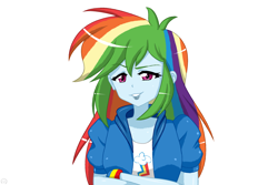 Size: 1920x1280 | Tagged: safe, artist:deaashmoon, derpibooru import, rainbow dash, equestria girls, crossed arms, cute, dashabetes, female, looking at you, simple background, solo, white background