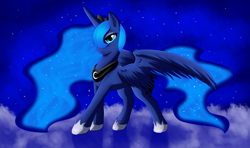 Size: 1828x1080 | Tagged: safe, artist:deaashmoon, derpibooru import, princess luna, alicorn, pony, female, hair over one eye, mare, solo