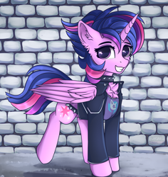 Size: 3400x3600 | Tagged: safe, artist:lakunae, derpibooru import, twilight sparkle, twilight sparkle (alicorn), alicorn, pony, alternate hairstyle, chest fluff, clothes, female, high res, jacket, looking at you, mare, punk, punklight sparkle, solo