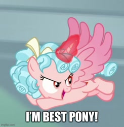 Size: 500x511 | Tagged: safe, derpibooru import, edit, edited screencap, screencap, cozy glow, alicorn, the ending of the end, alicornified, caption, cozycorn, cropped, image macro, race swap, solo, text