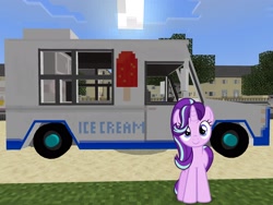 Size: 2048x1536 | Tagged: safe, artist:topsangtheman, artist:xebck, derpibooru import, starlight glimmer, pony, unicorn, topsangtheman's minecraft server, cute, glimmerbetes, ice cream truck, looking at you, minecraft, solo