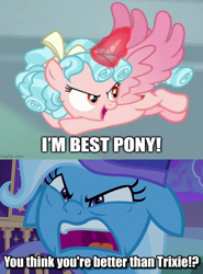 Size: 1276x1720 | Tagged: safe, derpibooru import, cozy glow, trixie, pegasus, pony, the ending of the end, to where and back again, best pony, caption, image macro, text