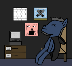 Size: 1220x1116 | Tagged: safe, artist:manerg, derpibooru import, oc, oc:manerg, earth pony, pony, in the court of the crimson king, king crimson, male, mike oldfield, pink floyd, record player, the wall, tubular bells