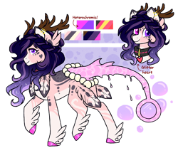 Size: 1280x1067 | Tagged: safe, artist:silentwolf-oficial, derpibooru import, oc, oc only, monster pony, pony, antlers, collar, colored hooves, duo, feathered fetlocks, heterochromia, raised hoof, reference sheet, simple background, smiling, transparent background