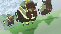 Size: 1920x1080 | Tagged: safe, derpibooru import, screencap, yak, the ending of the end, cloven hooves, male, trio, yak stomp