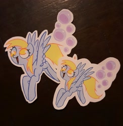 Size: 2001x2048 | Tagged: safe, artist:colorful-horses, artist:naughtysyrup, derpibooru import, derpy hooves, pegasus, pony, bubble, cute, derpabetes, female, flying, mare, open mouth, self ponidox, soap bubble, solo, sticker