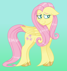 Size: 3800x4000 | Tagged: safe, artist:cherrycandi, derpibooru import, pegasus, pony, female, gradient background, happy birthday mlp:fim, mare, mlp fim's tenth anniversary, shy, simple background, smiling, solo, unshorn fetlocks