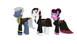 Size: 1600x919 | Tagged: safe, artist:mr100dragon100, derpibooru import, bat pony, undead, vampire, vampony, bat wings, clothes, female, guard, looking at you, male, mare, simple background, smiling, stallion, transparent background, wings