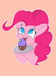 Size: 1550x2100 | Tagged: safe, artist:ponyangle, derpibooru import, pinkie pie, earth pony, pony, cupcake, cute, diapinkes, female, food, mare, simple background