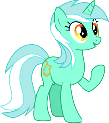 Size: 3000x3373 | Tagged: safe, artist:cloudyglow, artist:parclytaxel, derpibooru import, lyra heartstrings, pony, unicorn, .ai available, absurd resolution, female, mare, open mouth, raised hoof, recolor, simple background, smiling, solo, transparent background, vector