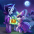 Size: 2000x2000 | Tagged: safe, artist:jedayskayvoker, artist:shadowreindeer, derpibooru import, rarity, sweetie belle, mermaid, pony, unicorn, collaboration, clothes, costume, cute, diasweetes, dress, female, filly, halloween, holiday, jack-o-lantern, levitation, magic, mare, mermarity, moon, night, nightmare night costume, princess, pumpkin bucket, raribetes, siblings, sisters, telekinesis