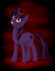 Size: 1496x1920 | Tagged: safe, artist:nebulastar985, derpibooru import, oc, oc:midnight star, pony, unicorn, fanfic:midnight star, abstract background, female, grin, horn, mare, smiling, solo, unicorn oc