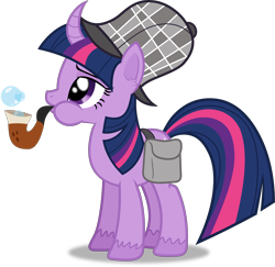 Size: 6176x6000 | Tagged: safe, artist:frownfactory, derpibooru import, twilight sparkle, unicorn, mmmystery on the friendship express, bubble, bubble pipe, curved horn, deerstalker, detective, female, hat, horn, mare, pipe, sherlock holmes, simple background, solo, transparent background, vector