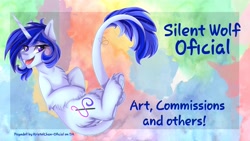 Size: 1440x810 | Tagged: safe, artist:kristelchan-oficial, derpibooru import, oc, oc only, oc:silent wolf, pony, unicorn, abstract background, horn, leonine tail, solo, unicorn oc