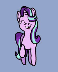 Size: 4000x5000 | Tagged: safe, artist:switcharoo, derpibooru import, starlight glimmer, pony, unicorn, blue background, eyes closed, female, happy, looking at you, mare, open mouth, raised hoof, simple background